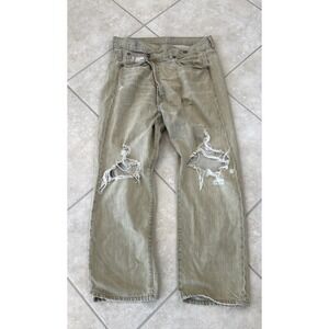 R13 Cross Over Jeans Unisex Size 31 Green Distressed Relaxed Fit * See